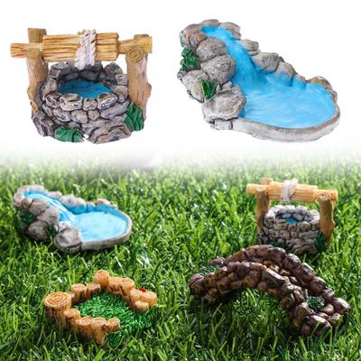 Dollhouse Bonsai Ornament Home Decor Grassland Bridge Pool Figurine Micro Landscape Miniature Model