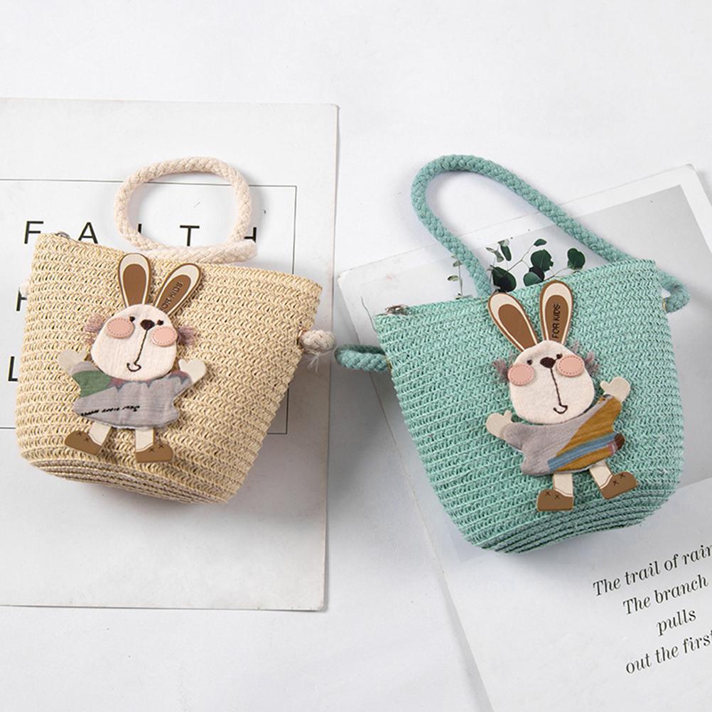 Kids Summer Cartoon Rabbit Straw Messenger Bags Mini Beach Bag Children Kid Croosbody Shoulder Bag