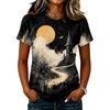 Women's Casual Pullover Short Sleeve T-Shirt Halloween Print Top Crew Neck Relaxed Fit Lightweight Tee for Everyday Wear