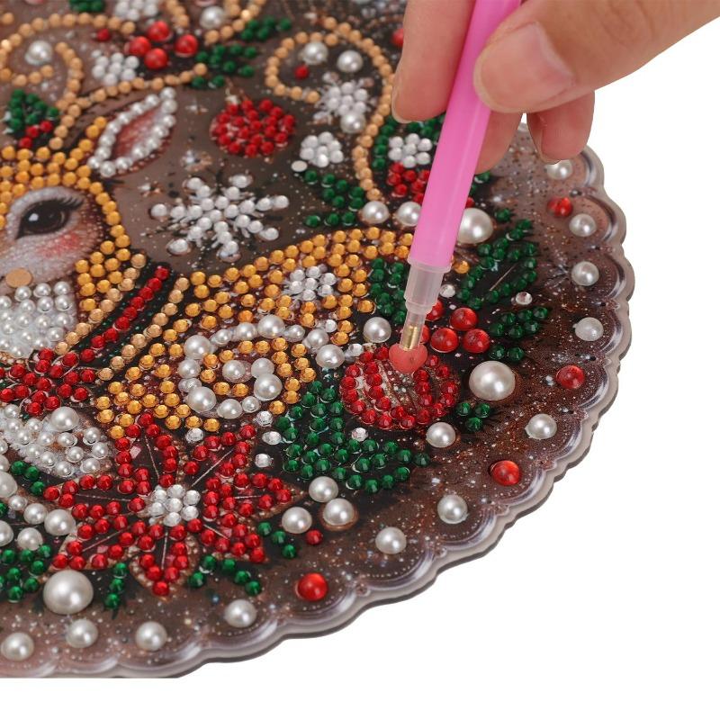 Pearl Diamond Painting Pendant 2D Flat Pearl Bead Crafts DIY Handmade Christmas Decor Hanging Santa Claus Christmas Tree Pattern