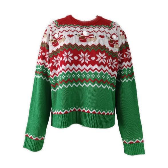 Loose Round Neck Christmas Snowflake Sweater Women's European, American Autumn and Winter Puppy Jacquard Pullover