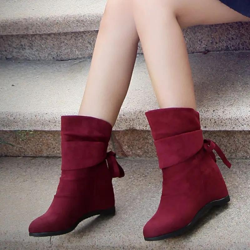 Fashion Wedge Heel Solid Color Round Toe Mid Calf Shoes Woman Sale 2024 New Large Size Warm On Offer Fashion Half High Boots for Women