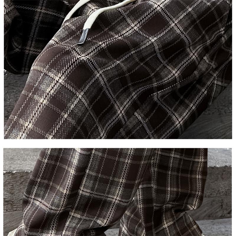 Kids Spring Autumn Plaid Pants for Teenage Girls Causal Loose Straight Drawstring Trousers Child Fashion Sweatpants 5-14Y