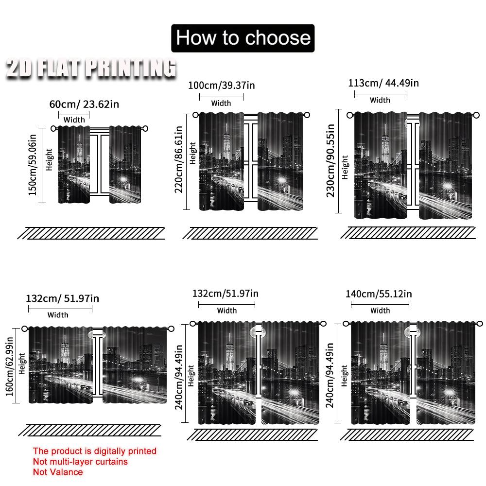 Black White Cursor New York City Night Scene Urban Life Brooklyn Manhattan Suitable Bedroom Living Room Dining Curtains Set Of 2 Made Polyester