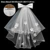 New Double Layer Bridal Veil Lace Edge White Women's Tulle Bow Puffy Photo Veil for Wedding Party