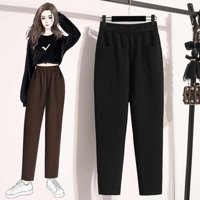 Dimanaf Autumn Winter Women Cothing Plus Size Basic Harem Oversize Casual Trousers Long Pants Elastic Waist Vintage Lady Loose 2025