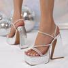 Women Sandals Crystal Rhinestone Open Toe Chunky High Heels Platform Sexy Party Nightclub Prom Ladies Shoes