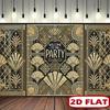 Fundo para Cabine de Fotos Anos 20 Rugindo, Preto Dourado Art Déco Bem-vindo à Festa Cenário para Eventos Speakeasy & Ano Novo