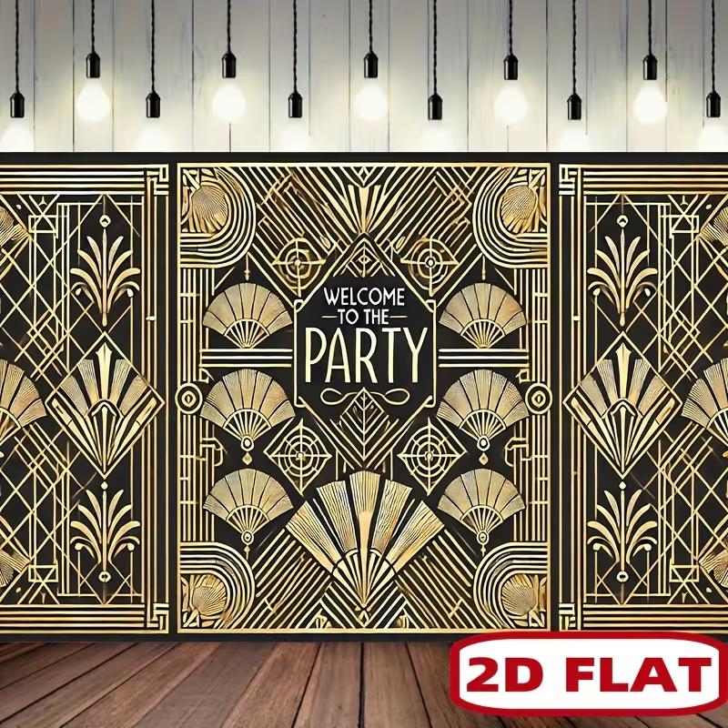 

Roaring 20s Photo Booth Background, Black Gold Art Deco Welcome to The Party Backdrop for Speakeasy & New Year Events 47.2x31.5inch/120*80cm