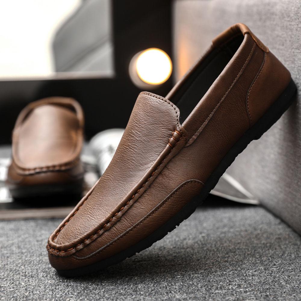 

Fashion Brown Plain Man Casual Shoe Breathable Slip-on Classic Original Social Comfortable 2025 Trend Designer Pu Leather Shoes for Men 44