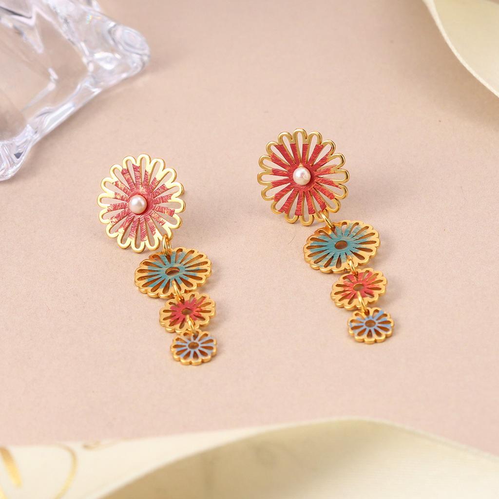 French silver needle flower painted medieval earrings niche design pearl explosion spring and summer stud earrings