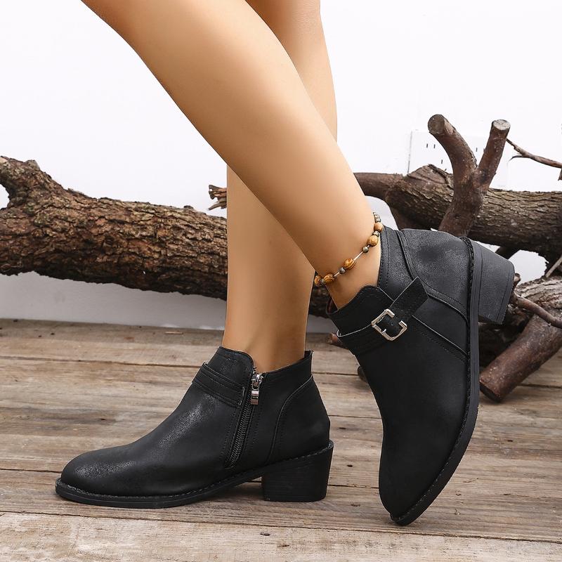2025 Winter Large New Coarse Heel Short Boots Zipper Fashionable and Comfortable Short Boots High Quality Women's Boots