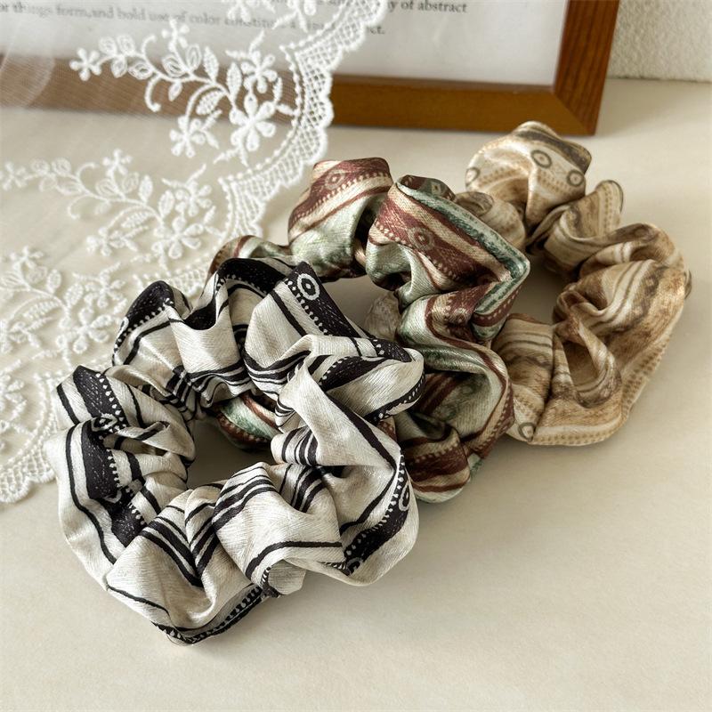 Striped Ribbon Scrunchies Long Tail Hair Tie Boho Style Women Hair Accessory for Casual Weekend Look