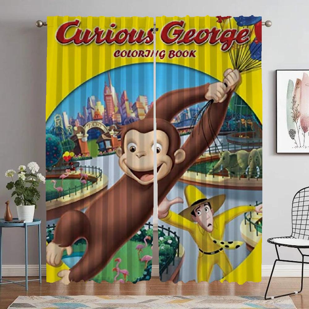 Curious George Curtains for Bedroom Curtains Child Room Shades Window Curtain Partition Halloween Decoration Living Kitchen Home