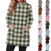 Women's Flannel Plaid Print Pullover Top with Pocket, Long Sleeve Neck