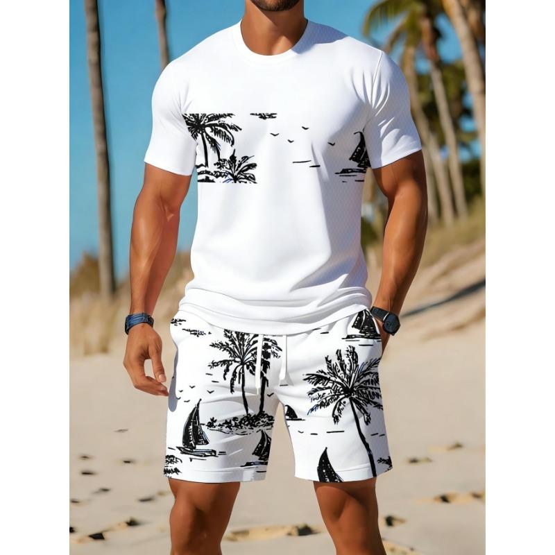 Traje deportivo casual transpirable para exteriores y ocio, traje de camiseta de cuello redondo y pantalones cortos para hombre, traje de verano con estampado digital para hombres y adultos