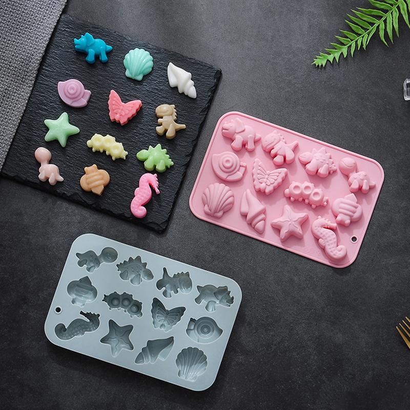 Silicone Chocolate Mold With Animal Insect Marine Theme Dinosaur Butterfly Seashell Starfish Handmade Soap Mold