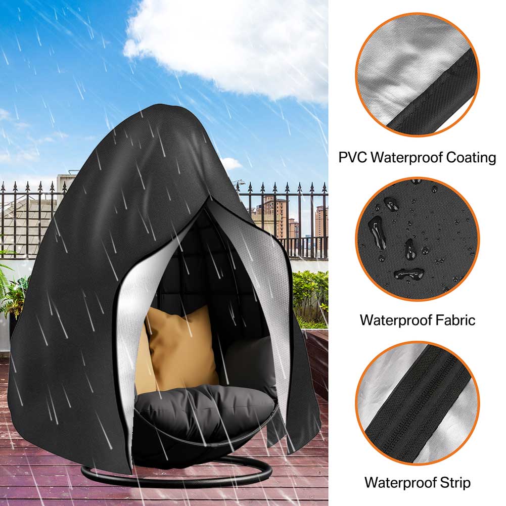 210D Patio Hanging Egg Chair Cover Waterproof Wind-Proof Swing Egg Chair Cover with Zipper Buckle for Outdoor Wicker Single Seat
