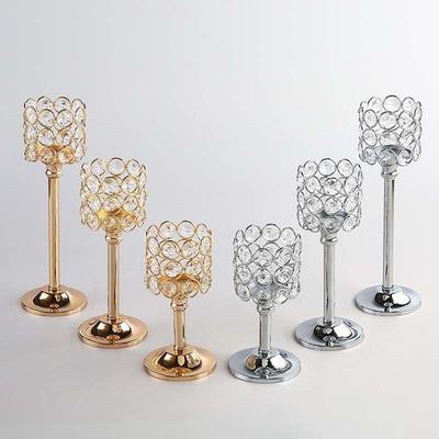 Metal Crystal Candle Holder Hollow Goblet-shaped Wrought Iron Candlestick Creative Table Ornaments Craft Candelabra Home Wedding