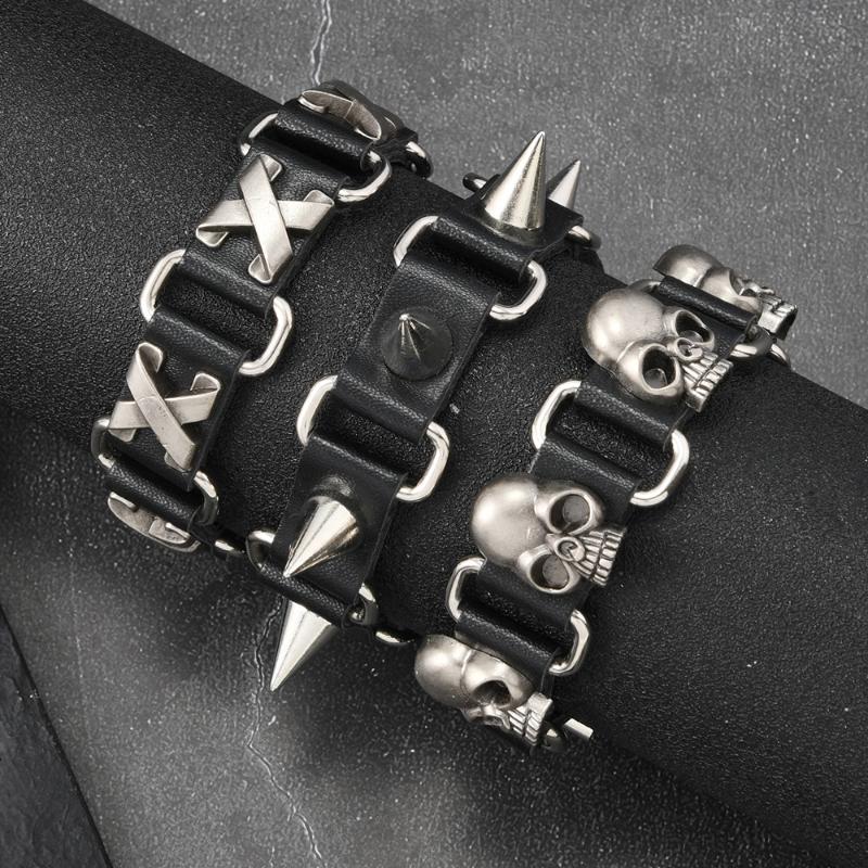 Gothic Vintage PU-Lederarmband für Männer und Frauen Punk Nieten Nieten Kreuzarmband Schmuck Zubehör