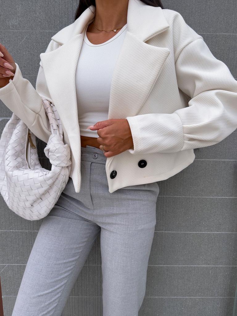 autumn and winter fashion versatile suit collar solid color short woolen small coat women