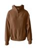 2026 Women's Stand Collar Fleece Hoodie with Pockets, Autumn-Winter Casual Loose Fit, Solid Color Ribbed Top.