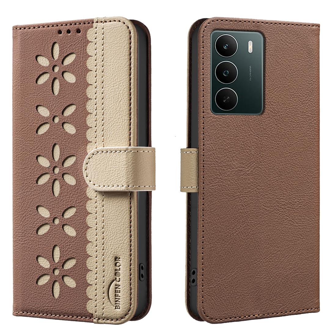 

Для Realme C71 4G Шкіряний чохол BINFEN COLOR BF36 з квітковим візерунком Чохол для телефону Гаманець-підставка з RFID-блокуванням E