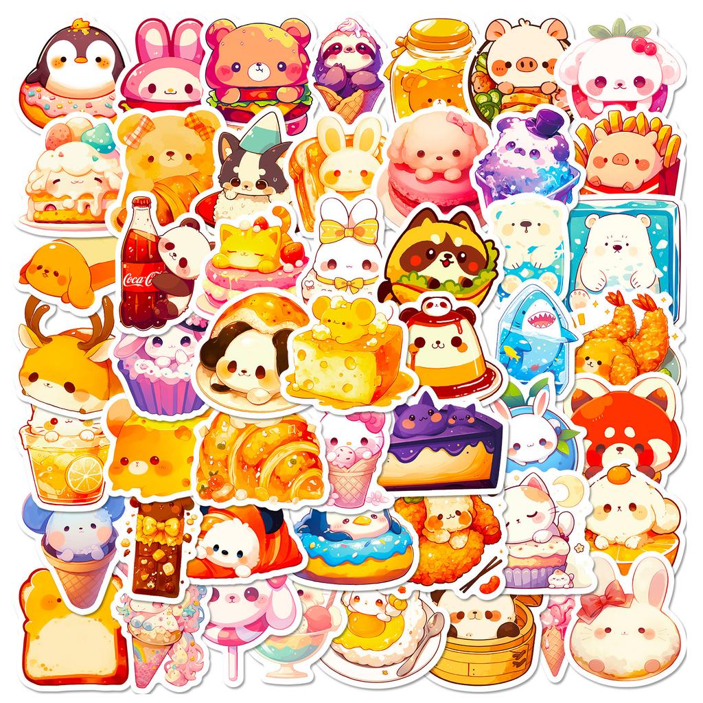 50 Cartoon Food Images Food Graffiti Stickers Japanese Ice Cream Cake Diy Luggage Water Cup Stickers