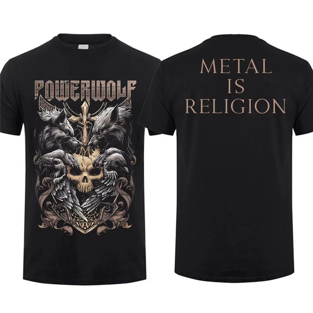 Streetwear Vintage Fashion Tee Men T Shirt Double-sided Via Dolorosa Black By Powerwolf Oversize Top Graphic Unisex Short Sleeve