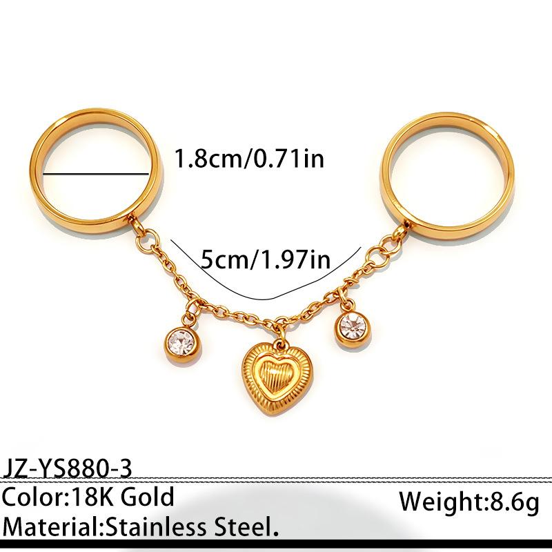 Stainless Steel Chain Ring for Neutral Heart Pearl Zircon Pendant Connected Stackable Ring Fashion Colorfast Jewelry Accessories