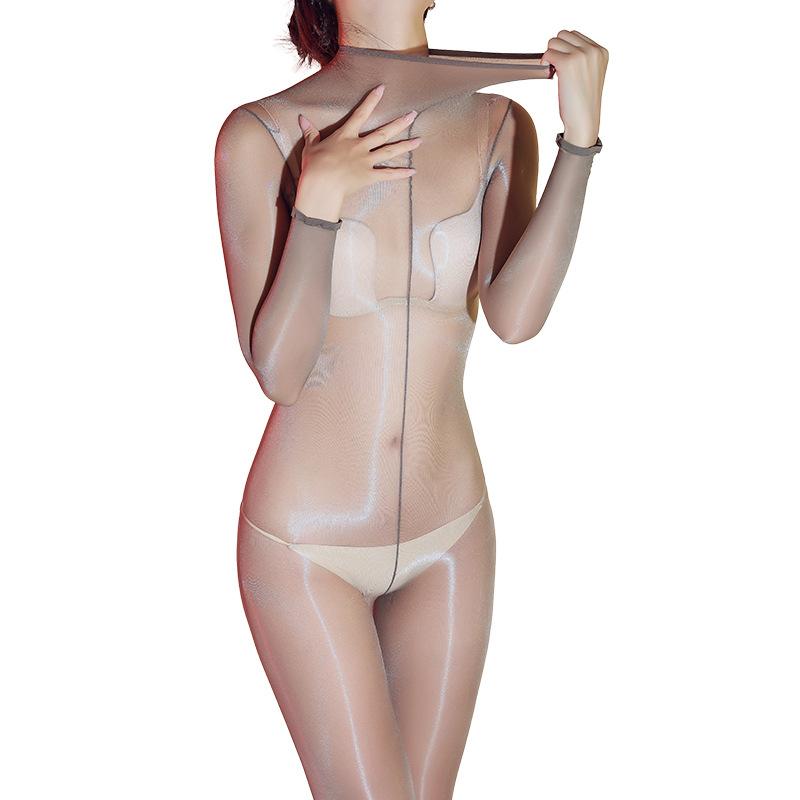 Fun Aurora Onesie Stockings Sexy Open Crotch Free Pullover Ultra-Thin Oil-Shiny Onesie Into Body Stockings