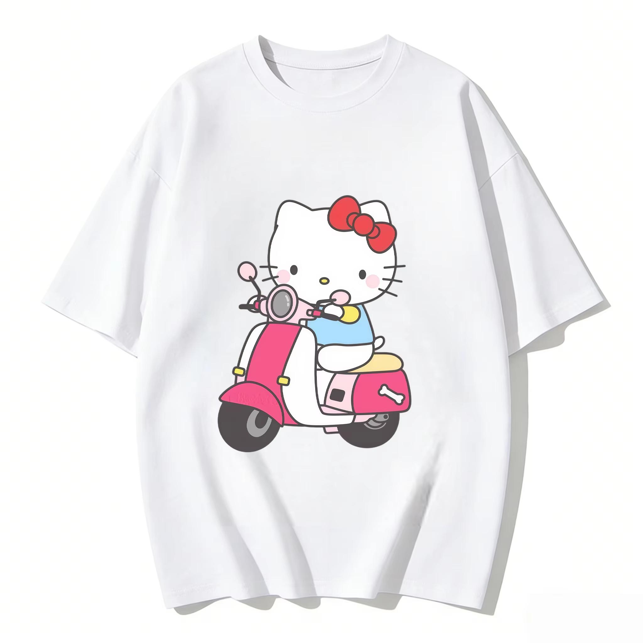 

2026 Summer Hello Kitty Cartoon Printed Short Sleeve Pure Comfortable summer Womens Tshirt loose and fashionable S