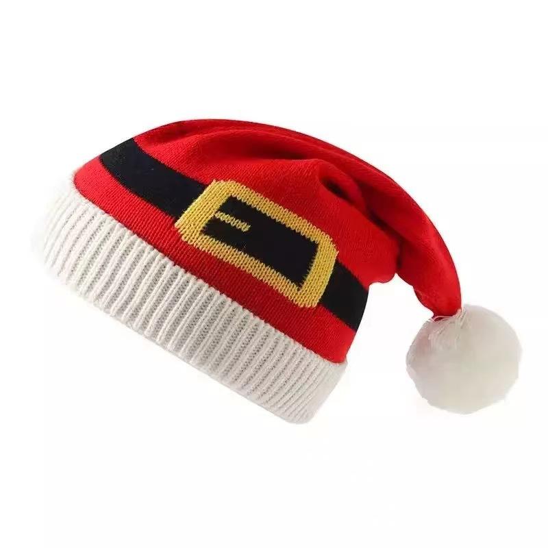 Christmas Party Hat Santa Claus Knitted Beanie For Adults Red Green Striped Christmas Gift
