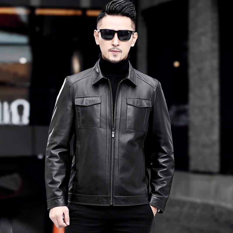 KAISER Men's Genuine Leather Lapel Business Casual Jacket