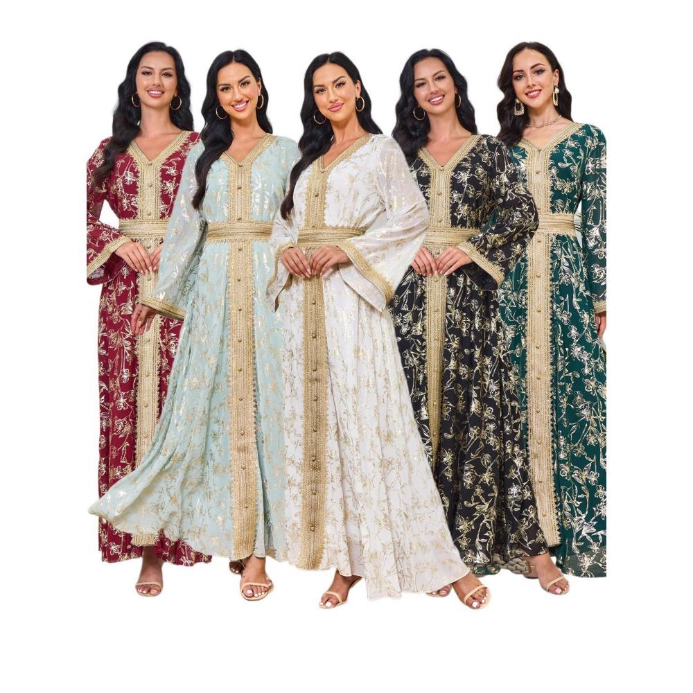Women's Evening Gown: Stylish Long Dress Featuring Textured Floral Patterns and Gold Foil Accents