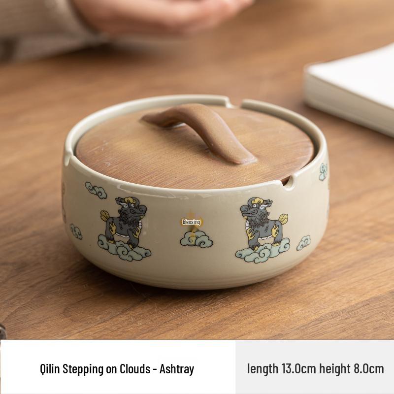Large Ceramic Ashtray – Creative Retro Chinese Style for Living Room or Office