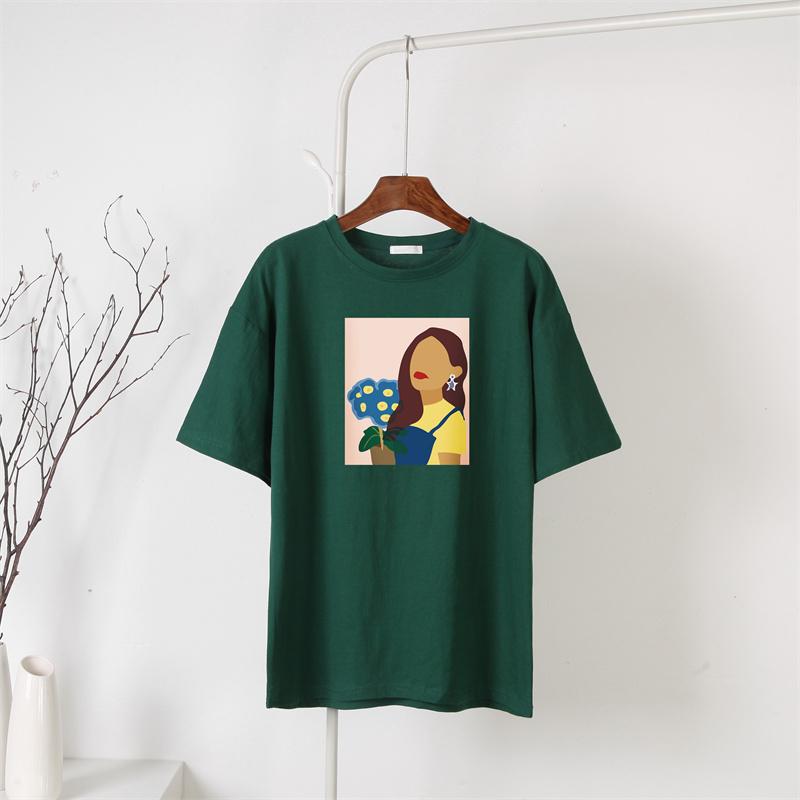 Hirsionsan Nueva Camiseta con Gráfico de Personaje Harajuku para Mujer 100% Algodón Manga Corta Camiseta Verano Suave Oversize Jersey Top