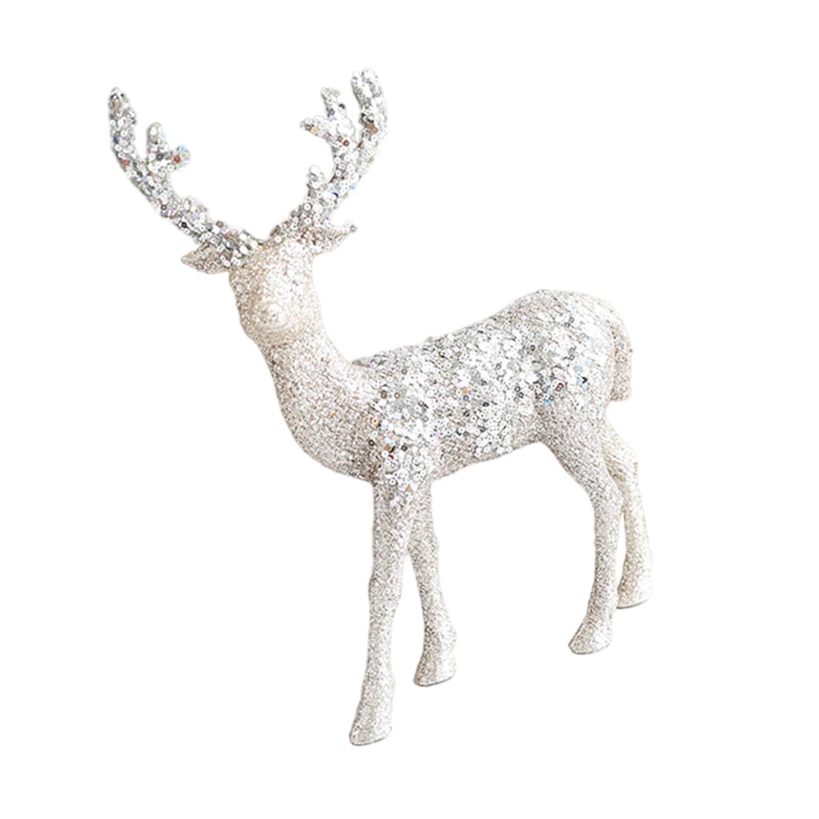 

Рождественская фигурка оленя, стоящая статуя оленя, блестки, рождественское украшение, рождественский подарок для каминной полки, вечеринки в помещении, дома