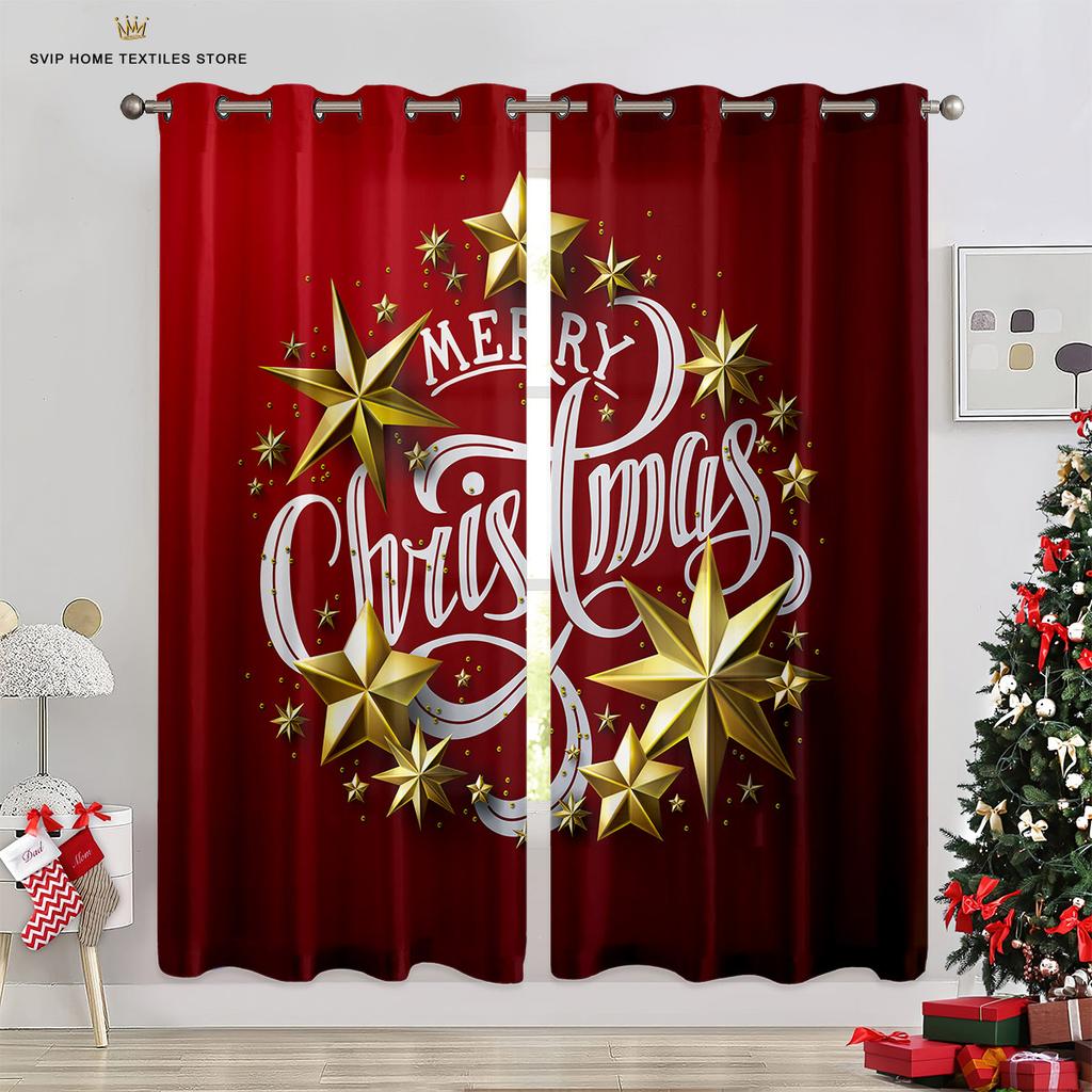3D Cartoon Christmas Elk Christmas Tree Curtains 2 Panels Deluxe Living Room Bedroom Balcony Kitchen Kids Room Decor Curtains