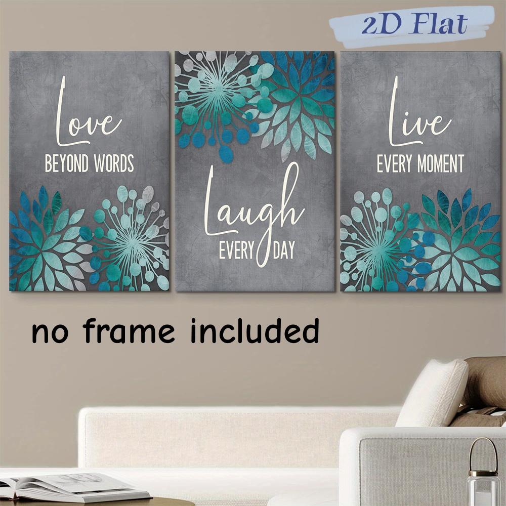 

3-piece set of modern minimalist frameless canvas decoration hanging paintings with gray background, blue-green flower patterns, (as the picture,20x30cm-3pcs)