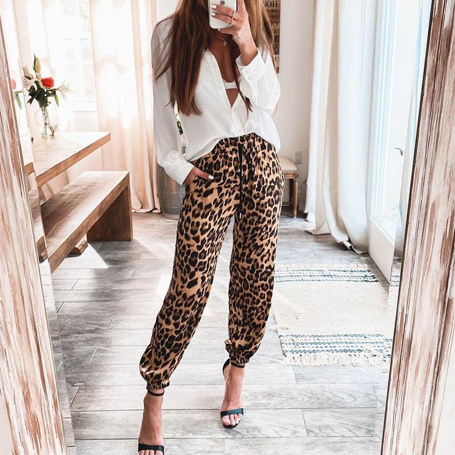 Women's Pants Autumn Winter New Leopard Print Elastic Waist Casual Wide Leg Pants for Women