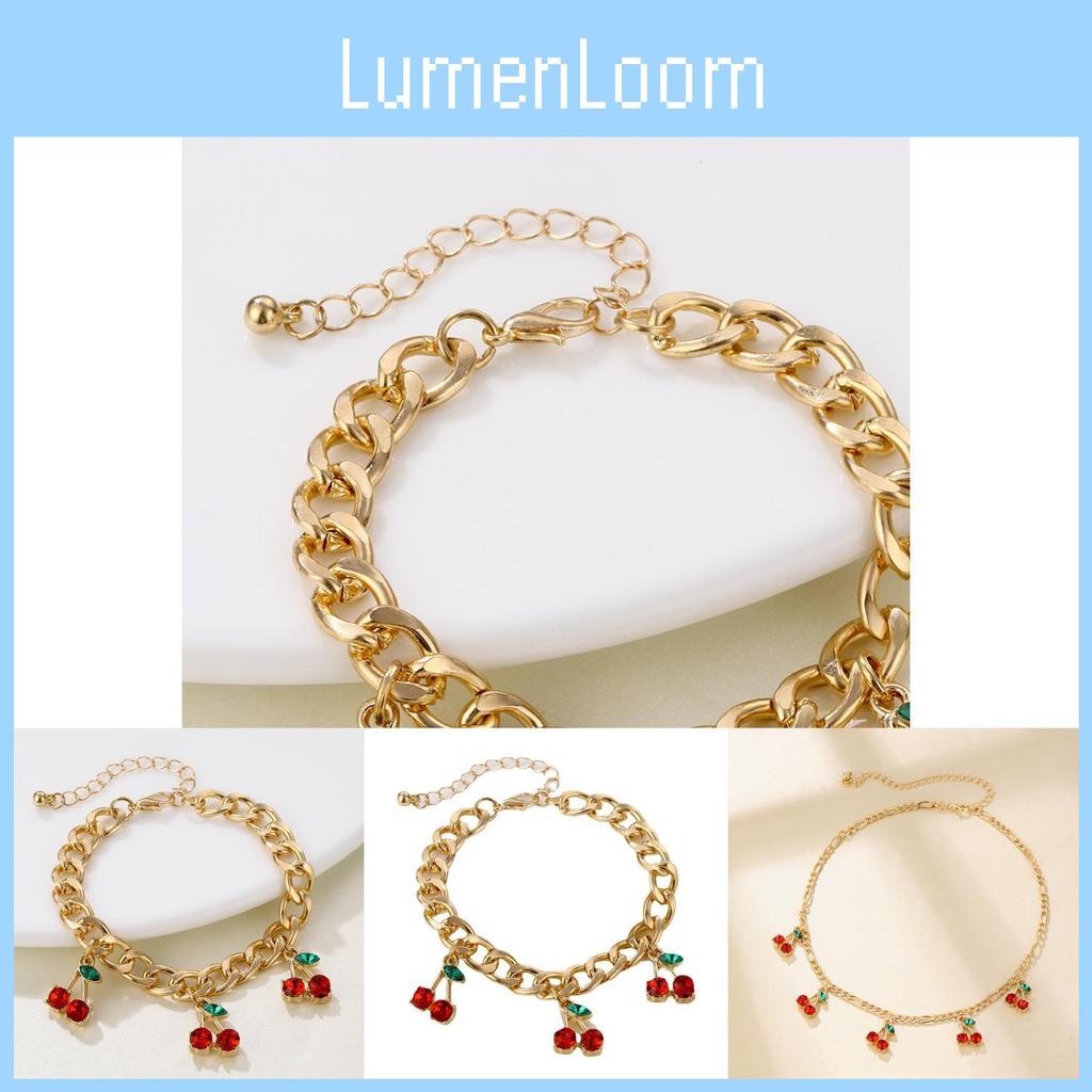 Creative Fashionable Red Cherry Necklace And Bracelet Set With Stunning Rhinestones