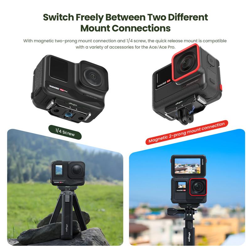 Pentru Insta360 Ace Pro, montură magnetică cu eliberare rapidă, cu 2 țepi și filet de 1/4 pentru Insta360 Ace Pro / Insta360 Ace