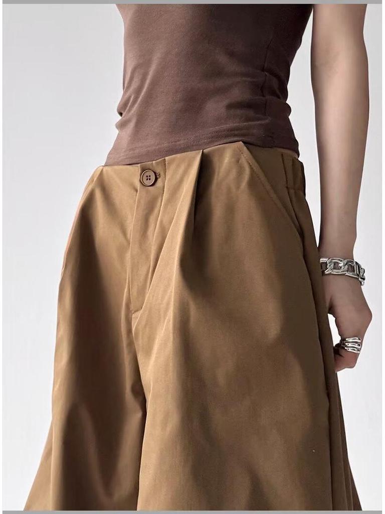 Women's Gray High-Waisted Wide-Leg Workwear Pants - Loose, Slimming, Casual Straight-Leg Parachute Style for Early Spring 2026
