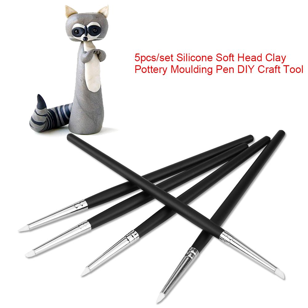 5pcsCelsiusset Silicone Soft Head Clay Pottery Moulding Pen   Craft Tool(black head)