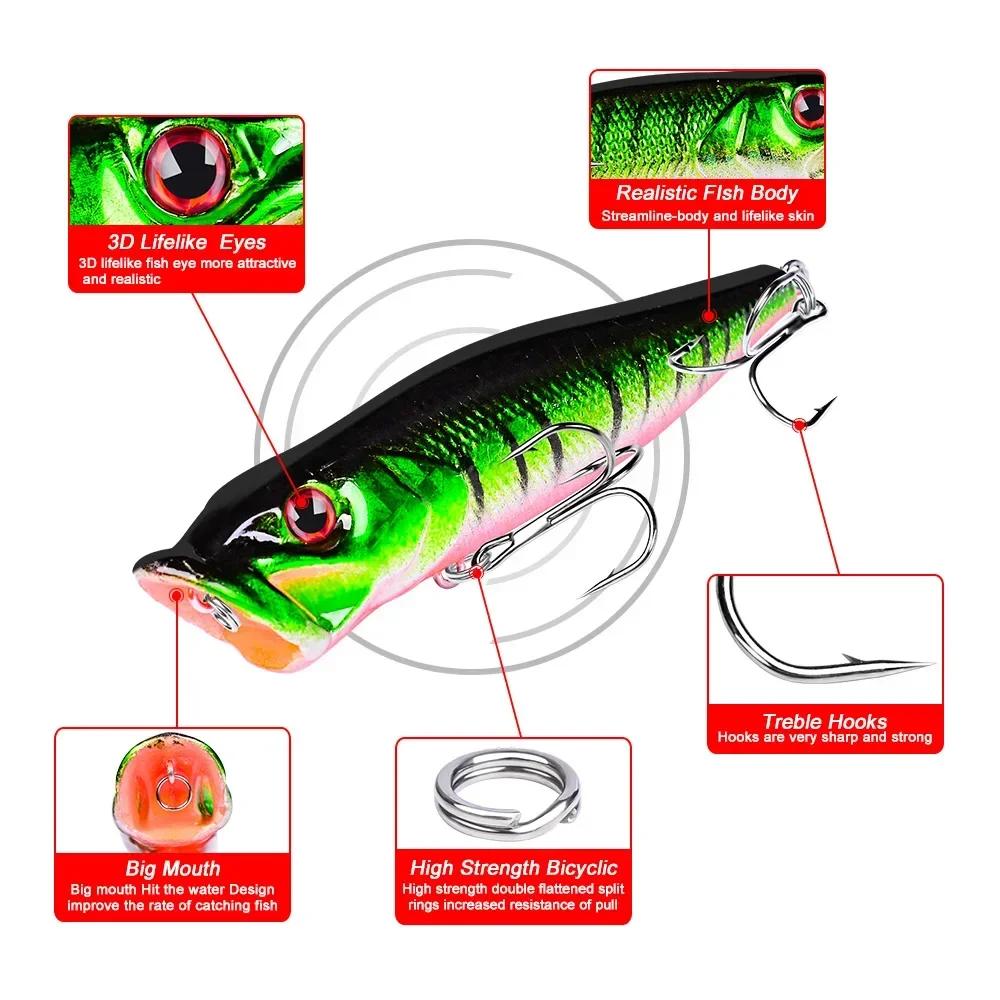 Hot Selling Popper Lure Fishing Tackle Bait Tools Topwater Hard Lure for Bass Trout Saltwater Freshwater Fishing Accessories