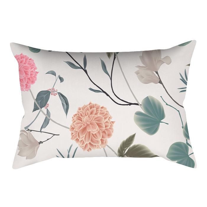 Home Flower and Green Plant Rectangular Waist Pillowcase, Peach Skin Velvet Digital Printed Throw Pillow, Office Waist Cushion Cover
