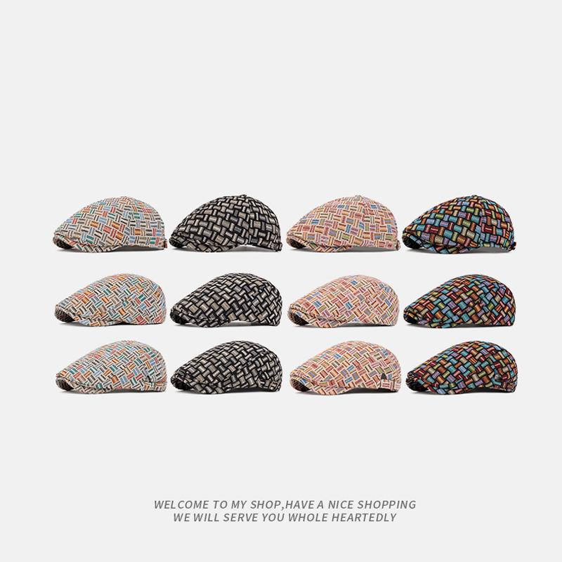 Vintage Baskenmütze Damen British Forward Cap Newsboy Cap Bunte Jacquard Plaid Cap
