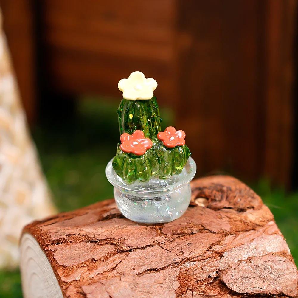 Creative Simulation Cactus Plant Decor Transparent Fleshy Car Computer Decoration Ornaments Decorative Crafts Home Accessories