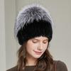 Fox Fur Pom Beanie Hat Real Mink Fashion Warm Winter Knitted Hats for Women Real Fur Beanie Hat With Fox Fur Pom